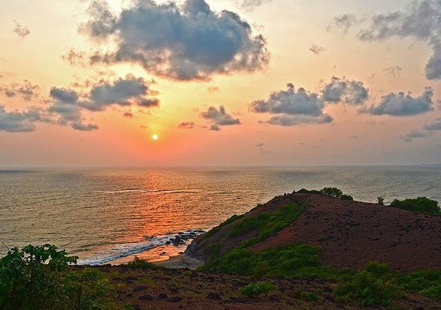Golden sunset view at Chapora Fort or Vagator Beach Goa